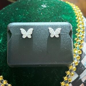 Luxury Moissanite‎ Diamond dainty Silver Butterfly Stud Earrings